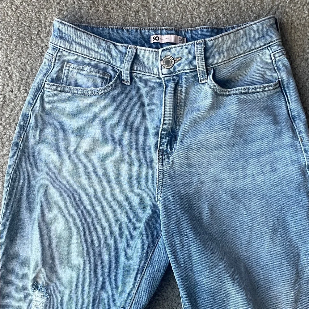 SO Women's Distressed Light Blue Straight Leg Jeans - Picture 3 of 7